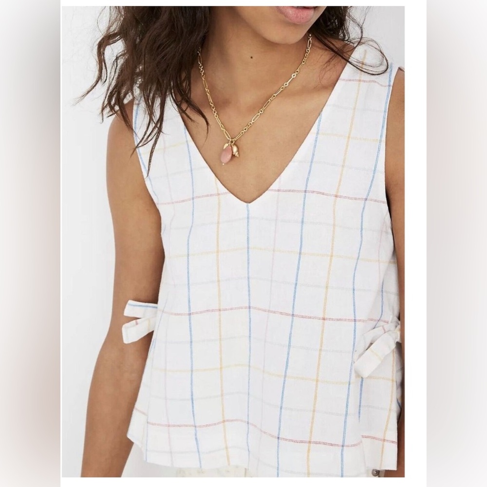 Madewell White V-Neck Windowpane Tank Top